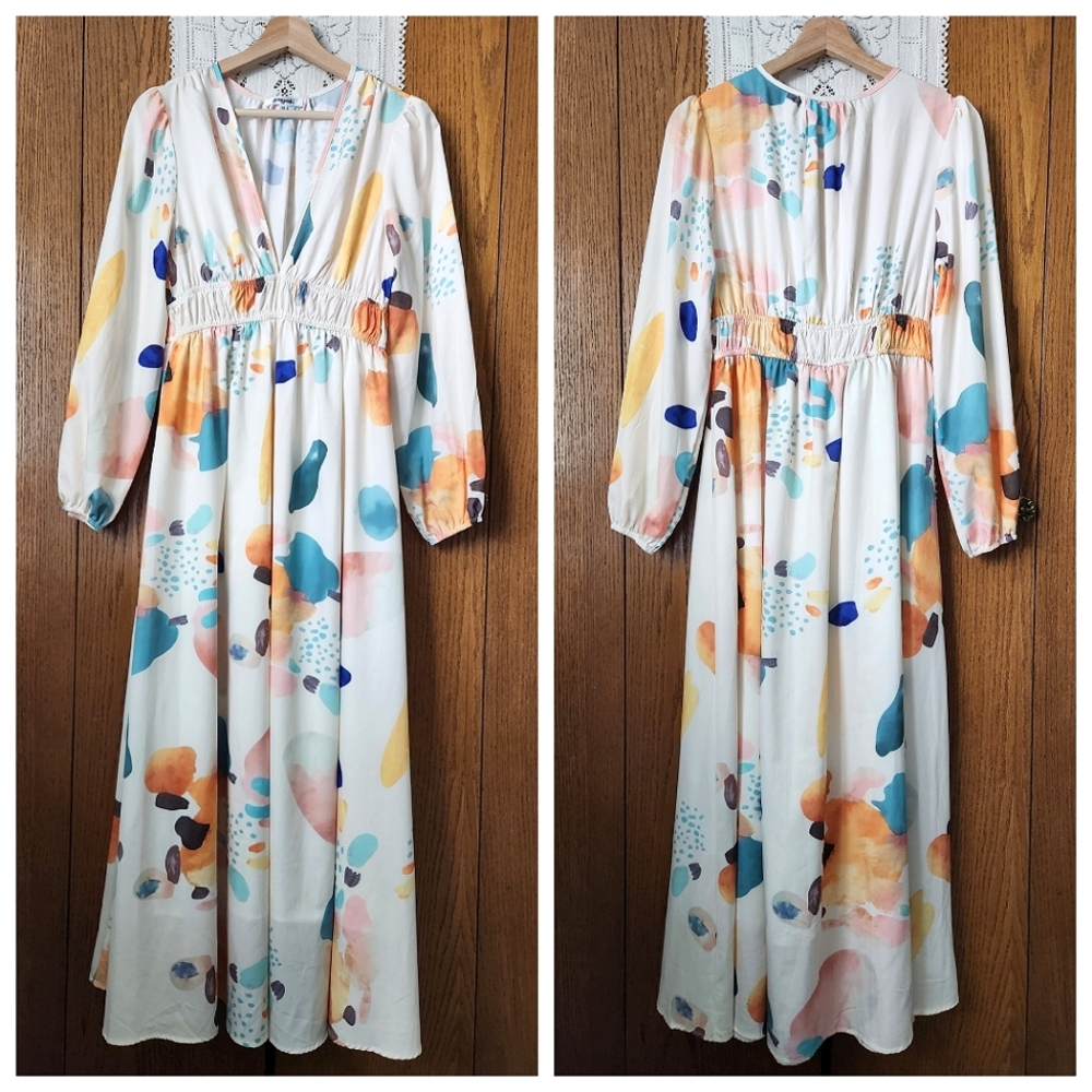 Abstract Watercolor Print Maxi Dress